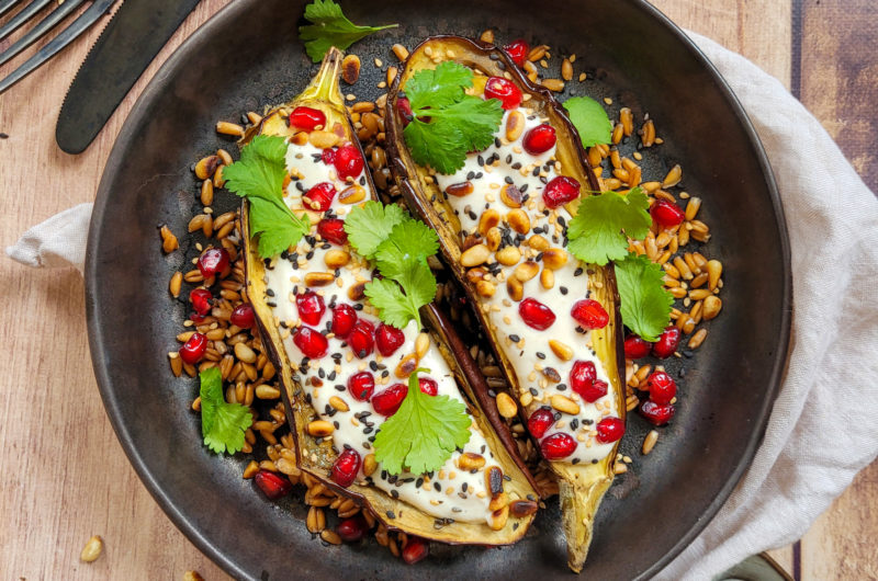 AUBERGINE RÔTIE AU TAHINI ET PETIT EPEAUTRE