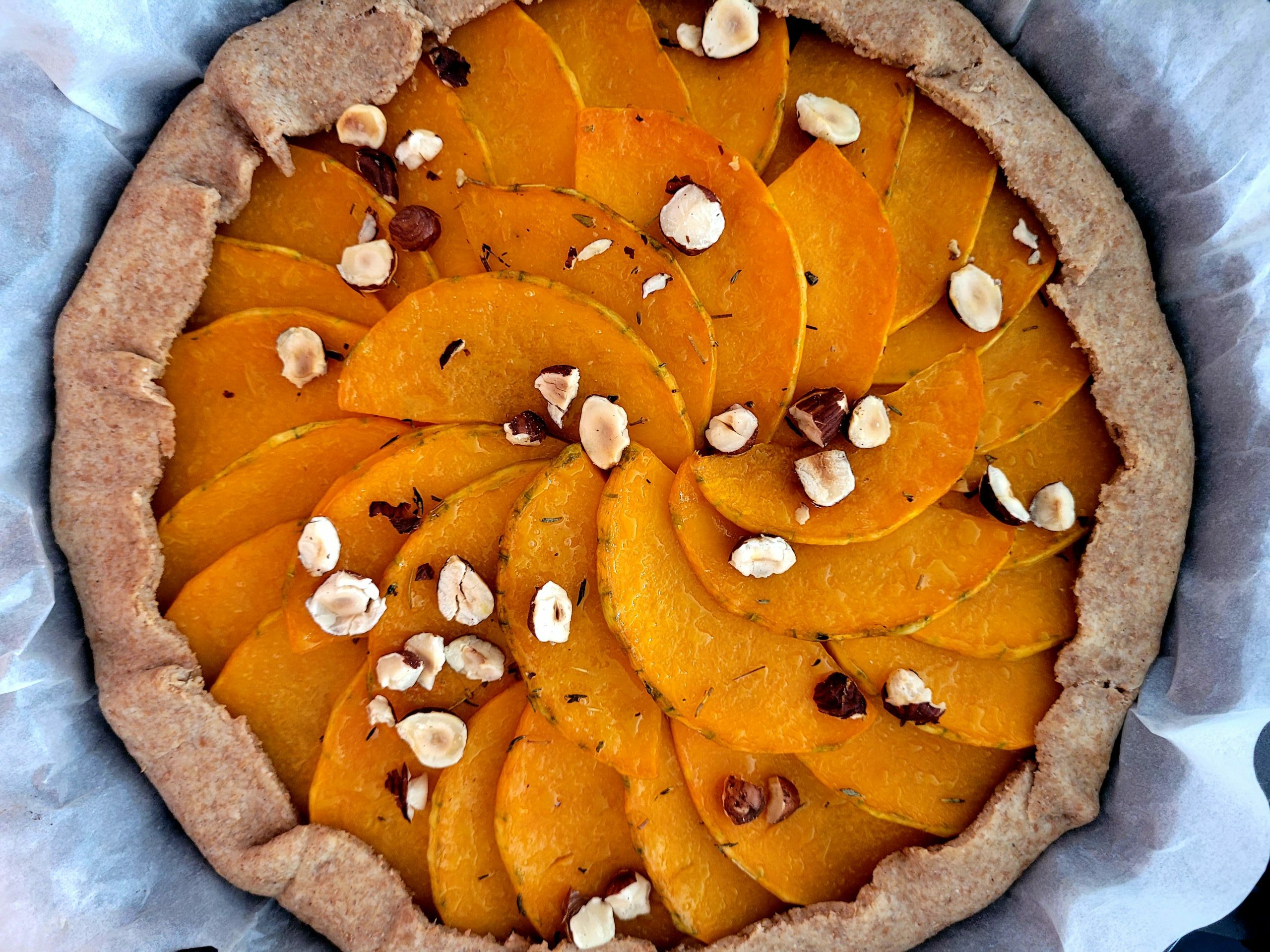 photo de la préparation d'une tarte au butternut