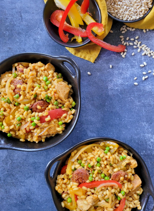 paëlla d'orge mondé au poulet et chorizo