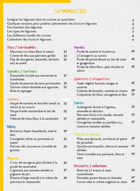 Sommaire du ebook cuisiner les légumes sous toutes leurs formes