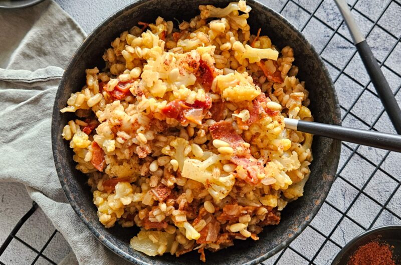 RISOTTO D'ORGE AU CHOU-FLEUR, CHORIZO ET TOMATES SÉCHÉES
