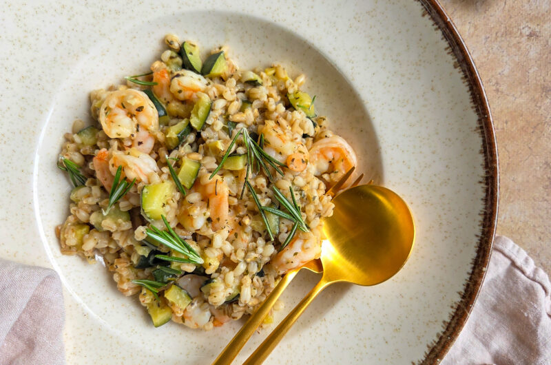 ORGE AUX COURGETTES, CREVETTES ET CITRON