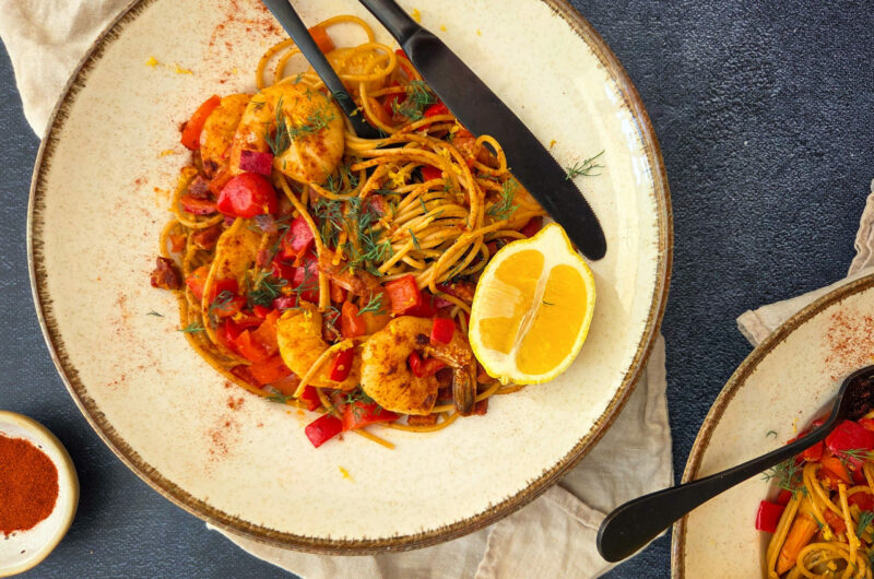 CREVETTES ET CHORIZO AUX POIVRONS